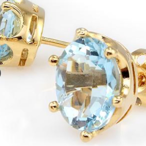NWOT 3.0 CTW Swiss Blue Topaz•18K Yellow Gold Over Sterling•Designer Earrings - Picture 2 of 8